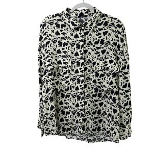 Parfois Button Down Shirt Womens OS M Black Off White Geometric Pockets Viscose